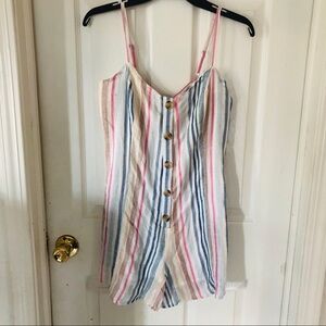 NWT SANDY & SID striped color button front light weight cotton romper size XS
